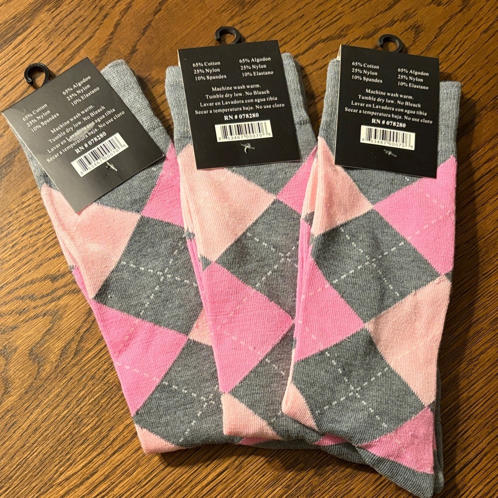 Classic Pink and Gray Argyle Dress Socks